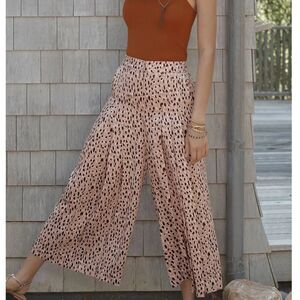 Anthropologie Maeve Isobel Pleated Wide-Leg Pants Leopard Culottes Cropped Small